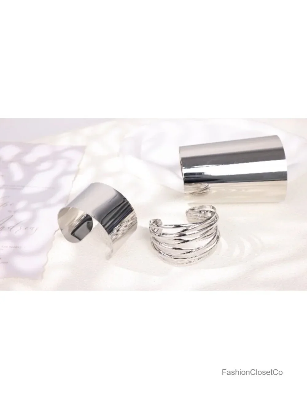 3PCS Chunky Cuff Bracelets Set Open Adjustable Wire Grooved Hammered Bangle